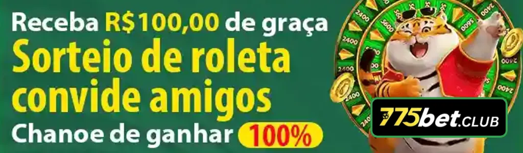 Promoção receba R$100 grátis em sorteio de roleta no 775BET cassino.